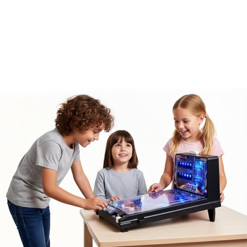 Electronic Tabletop Pinball Game, Retro Arcade Pinball Machine with Lights Sounds and Scoreboard, Portable Desktop Ball Shooting Toy for Kids