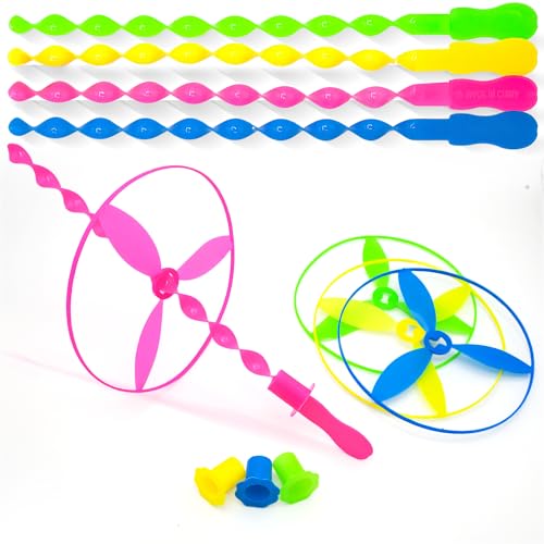 40 Pcs Large Flying Helicopter Toy Flying Disc Plastic Propeller Spinner Bamboo Dragonfly Flyer Saucers with Launchers Kids Party Favors Gifts