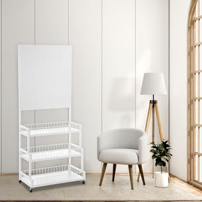 Eastern Tree 3 Tiers Metal Pegboard Display Stand with Pegboard Panel, Standing Pegboard Display Rack, Peg Board Panels, Art Display and Retail Display Stand with 20 Hooks - White - color: White