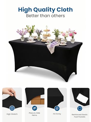 Utopia Kitchen Spandex Tablecloth 2 Pack [6FT, Black] Tight, Fitted, Washable and Wrinkle Resistant Stretch Rectangular Patio Table Cover for Event, Wedding, Banquet & Parties [72Lx30Wx30H Inch] - color: Black, size: 6 Feet - 2 Pack