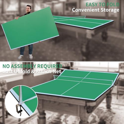 Ping Pong Table Top, 8×4FT Green Mid-Size Foldable Ping Pong Table Topper for Pool Table, Indoor Outdoor Table Tennis Conversion Top w/Net & Premium Foam Padding-Green