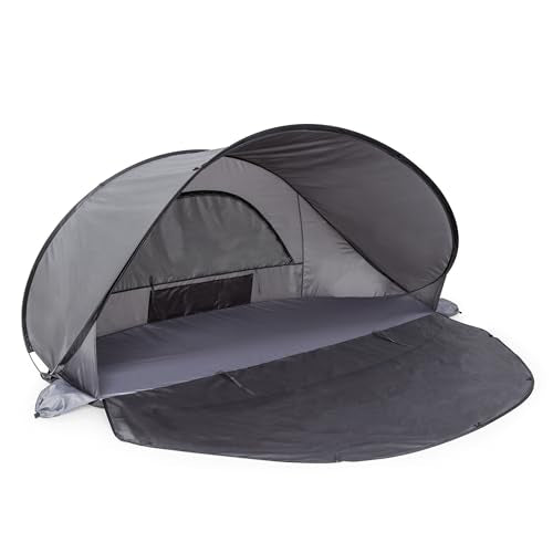 PICNIC TIME Manta Portable Beach Tent, Fully-Assembled Pop Up Tent, Beach Shade and Sun Shelter, Instant Outdoor Shade with Carrying Bag for Outdoors and UPF50+ UV Protection (Gray with Black Accents) - color: Gray
