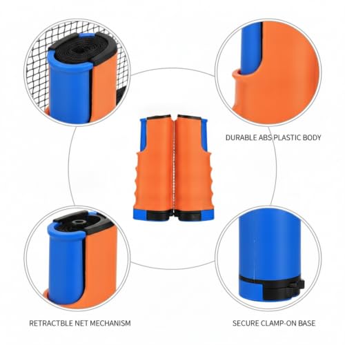 Retractable Table Tennis Net and Post Set, Clamp-On Ping Pong Net for Flat Surfaces, Portable ABS Plastic Game Accessory - color: Brown