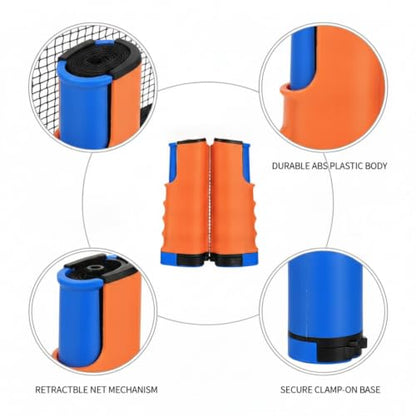 Retractable Table Tennis Net and Post Set, Clamp-On Ping Pong Net for Flat Surfaces, Portable ABS Plastic Game Accessory - color: Brown