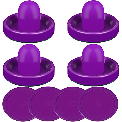 ONE250 Air Hockey Pushers and Red Air Hockey Pucks, Goal Handles Paddles Replacement Accessories for Game Tables (4 Striker, 4 Puck Pack) - color: Purple