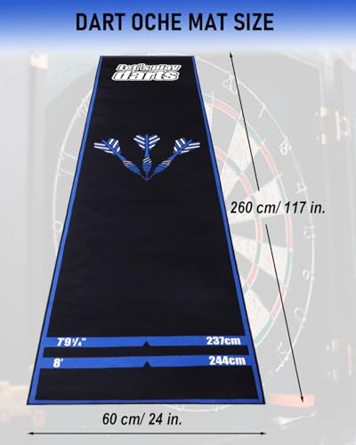 Professional Darts Mat with Oche Line System & Throw Lines – Premium Dart Mat for Floor Steeldart & Soft Darts | 260x60 cm | with Throwing Line - Ideal as a Gift - style: Blue Darts