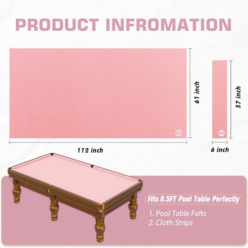 Pool Table Felt Cloth Billiard Cloth with 6 Pcs Cloth Strips and Staple Remover Pool Table Felt Replacement Kit Parts - color: Peachy Pink, size: 8.5ft