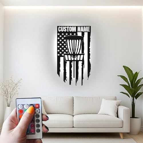 Custom Disc Golf Basket Led Light Metal Wall Art Personalized Gift for Disc Golfers Game Room Decor