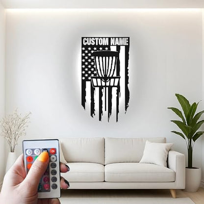 Custom Disc Golf Basket Led Light Metal Wall Art Personalized Gift for Disc Golfers Game Room Decor