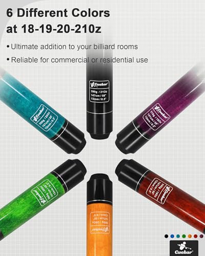 Pool Cues Set of 6, 58" 2-Piece 3D Grip Billiard Table Sticks, 4 Weights (18-21oz) & 6 Colors, Pro Maple Pool Sticks for Home Bar Game Room - color: Purple+Red+Orange+Green+Teal+Black