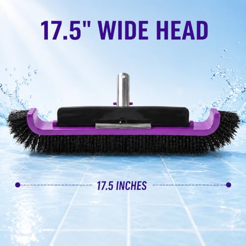 17.5" Pool Brush Head, Curved Swimming Pool Cleaning Brush with Reinforced Aluminum Back & Nylon Bristles, Heavy Duty Scrubber for Pool Walls, Tiles Floors, Purple - color: Purple