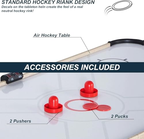 Novastra Air Hockey Table, 58 Inch Folding Sports Game Set with 2 Pucks and 2 Pushers, Powerful Motor, Foldable Hockey Table for Adults Kids and Family Home Game Room Fun