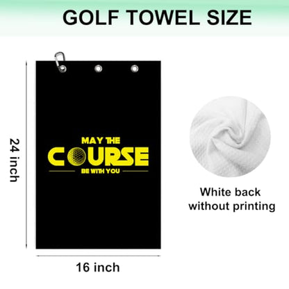 May The Course Be with You Microfiber Golf Towel with Clip, Funny Golf Accessories Gifts for Men Women Golfers Grandpa Dad, Birthday Retirement Gifts for GolfFans Golfs Lover, 16x24 Inch - color: May the Course Be With You