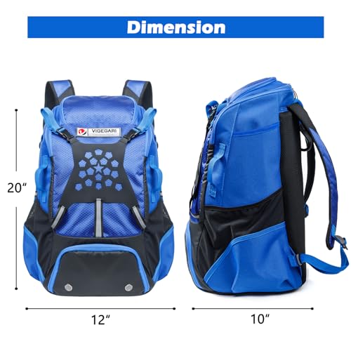 Baseball Backpack for Youth, Boys, Adults - Bat and Softball Equipment Bag With Glove Holder, Helmet, Shoes Compartment - T-Ball Accessories and Baseball Gifts - color: Blue-42L
