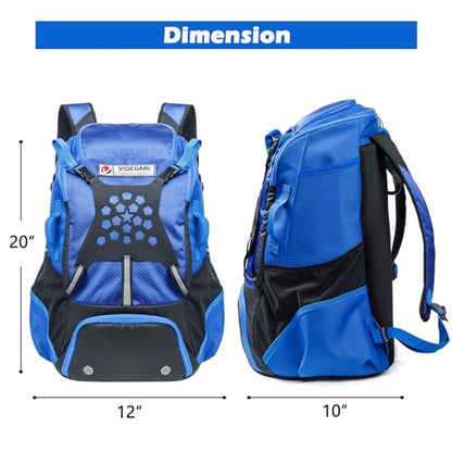 Baseball Backpack for Youth, Boys, Adults - Bat and Softball Equipment Bag With Glove Holder, Helmet, Shoes Compartment - T-Ball Accessories and Baseball Gifts - color: Blue-42L