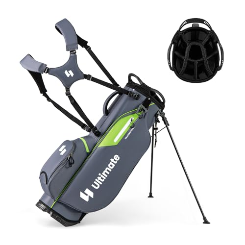 ULTIMATE Golf Stand Bag, 8-Way Golf Bag with 5 Pockets, Rain Hood, Detachable Dual Shoulder Strap, Lumbar Pad, Handles, Portable Golf Club Bag for Men & Women - color: Grey