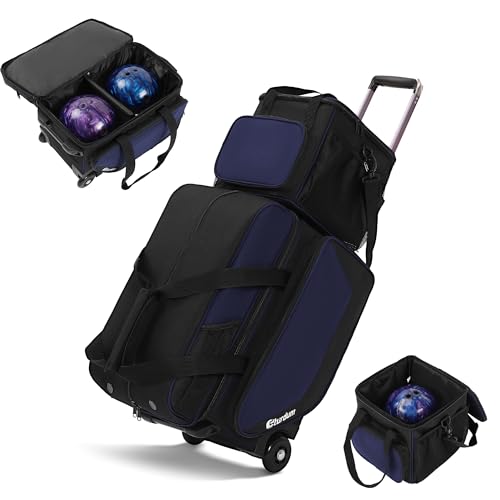 Bowling Roller Bag with Wheels, Rolling Bowling Ball Bag with Shoe Compartment, Retractable Handle, EVA Dividers - color: Blue, size: Bowling Bag Set