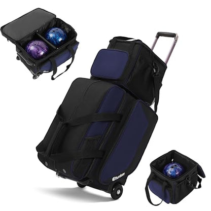 Bowling Roller Bag with Wheels, Rolling Bowling Ball Bag with Shoe Compartment, Retractable Handle, EVA Dividers - color: Blue, size: Bowling Bag Set