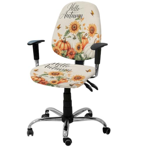 Savannan Office Chair Cover, Thanksgiving Pumpkin Watercolor Sunflower Protective Stretch Elastic Universal Cover for Desk Task Chair,Computer Rotating Chair 1 Pcs Hello Autumn Retro Linen