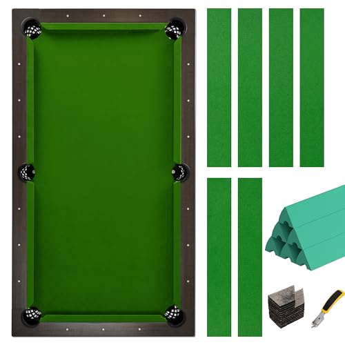 Pool Table Felt and Bumper Kit Felt for Billiard Cloth with Pool Table Bumpers and Cushions Facing, 6 Pcs Cloth Strips and Staple Remover - color: Green, size: 8FT + 42'' Bumpers