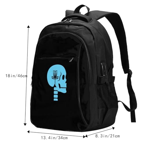 Disc Golf On The Mind Travel Backpack, Extra Large 50L Laptop Backpacks for Men Women, College Backpacks Work Bag with USB Charging Port Fits 17 Inch Computer, Black