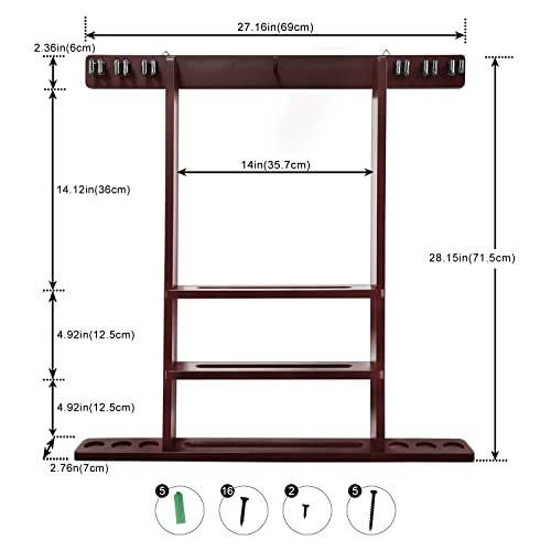 Pool Stick Holder Cue Stick Holder Wall Mount Billiard Cue Racks Holds Billiards Accessories for Billiard Room,Bar Room,Game Room（Mahogany） - color: Mahogany