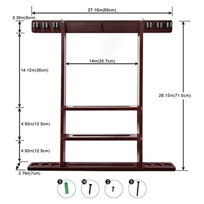 Pool Stick Holder Cue Stick Holder Wall Mount Billiard Cue Racks Holds Billiards Accessories for Billiard Room,Bar Room,Game Room（Mahogany） - color: Mahogany