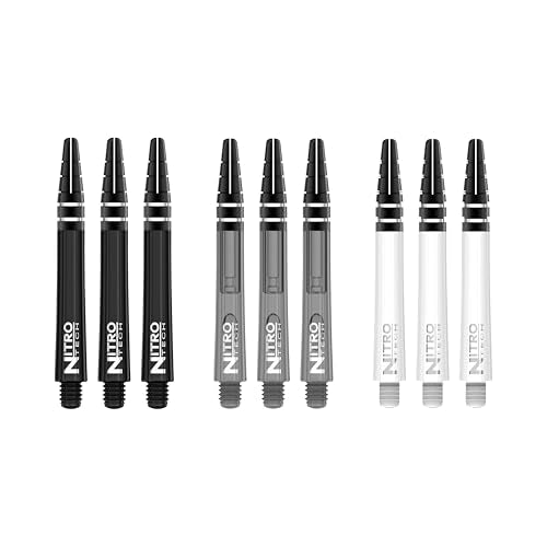 RED DRAGON Nitrotech Medium Dart Shafts - Flight Locking System for Secure Setup & Compact Control - Transparent Polymer, 42mm, 9 shafts Shafts (3 Sets), Black, Gray, White