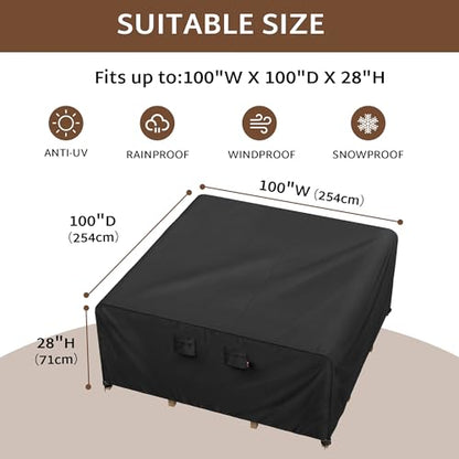 iBirdie Outdoor Patio Furniture Set Covers 100 x 100 inch Waterproof Weatherproof Square Cover, Heavy Duty 600D for Outside Dining Table and Chairs fit 8 x 8 ft, 99 x 98, 97 x 96 inch - size: 100 x 100 x 28 inch