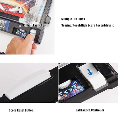 Electronic Tabletop Pinball Game - Retro Arcade Machine with Lights, Sounds and Scoreboard, Desktop Ball Shooting Toy, for Family Kids