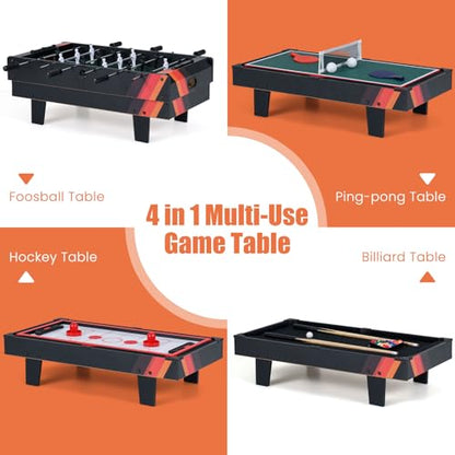Goplus 4 in 1 Multi Game Table, Combination Game Table Set with Pool Billiards, Air Hockey, Foosball, Table Tennis, Stackable Combo Tabletops for Home, Play Room, Party Family Night - color: Black