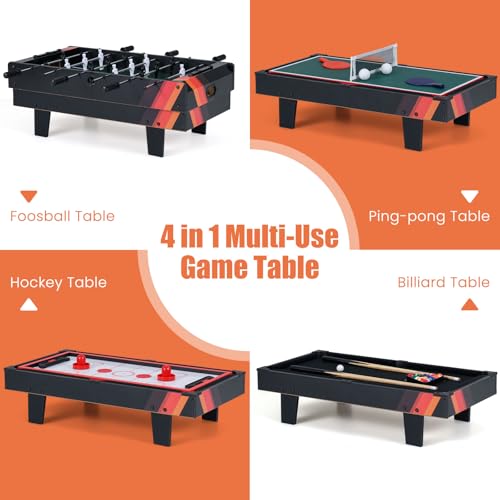 Goplus 4 in 1 Multi Game Table, Combination Game Table Set with Pool Billiards, Air Hockey, Foosball, Table Tennis, Stackable Combo Tabletops for Home, Play Room, Party Family Night - color: Black