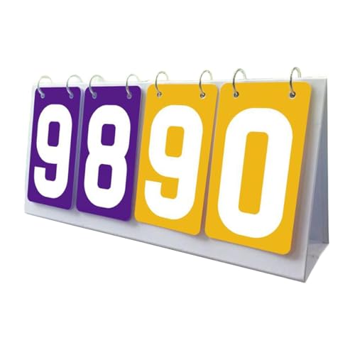 Sports Scoreboard Flip Number Score Board Tabletop Portable Counter Flipper PVC Construction Suitable for Basketball Football Soccer Table - color: Purple Yellow