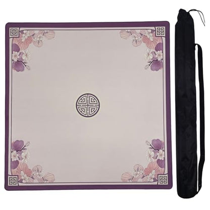 Mahjong Mat for Table, 31.5 x 31.5 Inch | Pink&Purple Flower, Portable Packaging Bag, Non-Slip, Noise Reduce, Water-Absorbent, For Card Games/Dominoes/Board Games