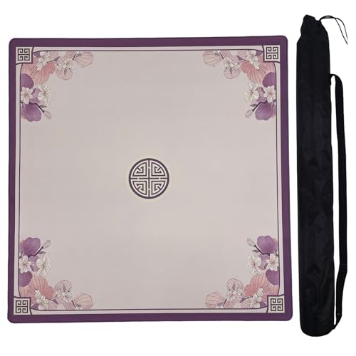 Mahjong Mat for Table, 31.5 x 31.5 Inch | Pink&Purple Flower, Portable Packaging Bag, Non-Slip, Noise Reduce, Water-Absorbent, For Card Games/Dominoes/Board Games