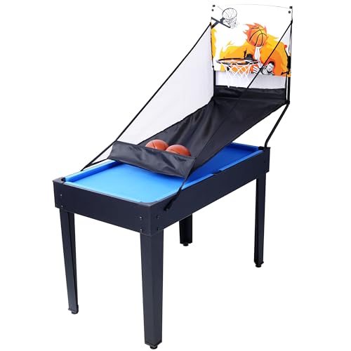 48” 6-in-1 Multi-Game Table - Billiards, Air Hockey, Foosball, Basketball, Table Tennis, and Dining Table Set for Home Game Room Blue