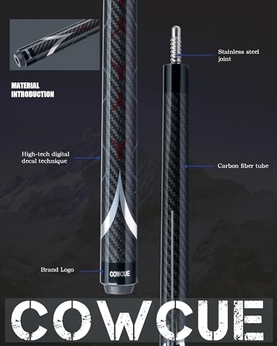 CRICAL COWCUE 58-Inch Carbon Fiber Pool Cue, Low Deflection, 12.5mm Tip | Adjustable pool cue with 3/8x8 joint for stable control, regular billiards practice and pool hall play. - color: CW-02-Set