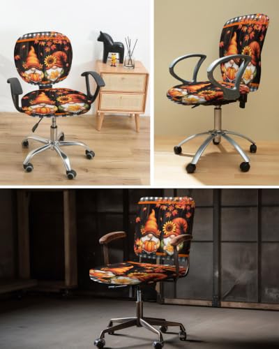 Savannan Office Chair Cover, Gnome Autumn Maple Leaves Protective Stretch Elastic Universal Cover for Desk Task Chair,Computer Rotating Chair 1 Pcs Pumpkin Retro Wood Grain