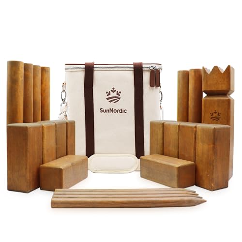 SunNordic Kubb Yard Game Set, Garden Rubber Wood Outdoor Tossing Game with Canvas Carry Bag, Giant Viking Outdoor Chess Game for Kids, Adults & Backyard Lawn - color: Yellow Brown (Garden), style: Garden Grade
