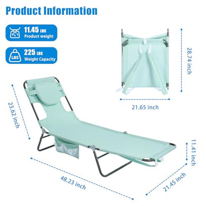 SunnyFeel Lounge Beach Chair for Adults with Face Hole, Backpack Reclining Beach Chairs Lay Flat, Sun Face Down Tanning Chair, Portable Folding Camping Cot for Outside Pool, Sunbathing, Reading - color: Teal-2set
