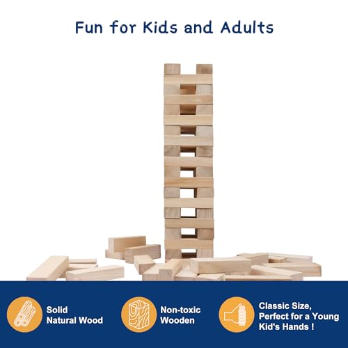 Offelec Tumbling Tower Blocks Games,Large Wooden Blocks Stacking Game for Kids Adults Family Classic Stacking Board Games for Indoor Outdoor Backyard Lawn Stack to Over 3.2Ft- 60pcs with Carrying Bag - style: Over 3.2Ft
