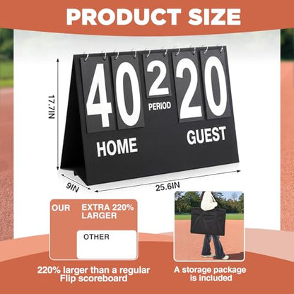 Soulchen Extra Large Baseball Scoreboard, 26 x 18 Inch Portable Flip Score Board with Storage Bag, Foldable Tabletop Score Keeper with Large Numbers for Baseball Basketball Volleyball Tennis