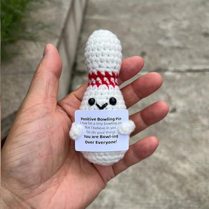 Bowling Accessories Crochet Gifts, Emotional Support Bowling Pin Office Desk Decor Decorations for Women Men (Positive Bowling Pin) - style: Positive Bowling Pin