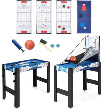 GLACER Multi Game Table, 6 in 1 Combo Pool Table w/Air Hockey, Billiards, Ping Pong, Basketball, Shuffleboard & Bowling, Foldable Design Game Table with Accessories for Home, Family Night