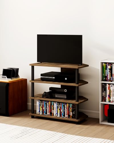 Game Console Shelf, 4-Tier AV Media Stand with Open Shelves Entertainment Cabinet for Bedroom Dorm Living Room, Fits TV up to 32” - color: Brown