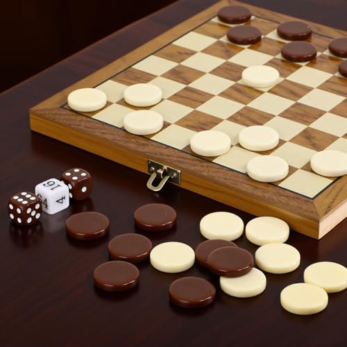 Premium Ceramic Game Pieces Set - 30 Pieces | Versatile Checkers Pieces, Backgammon Pieces, Chess Pieces Only, Includes Dice - color: Brown and Off-white, size: 27CM