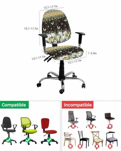 Savannan Office Chair Cover, Botanical Pumpkin Plant Flower Protective Stretch Elastic Universal Cover for Desk Task Chair,Computer Rotating Chair 1 Pcs Black White Plaid and Yellow
