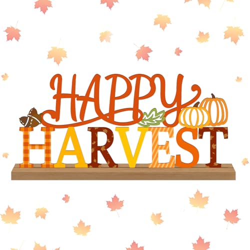 Fall Decorations for Home Metal Happy Harvest Sign, Orange Harvest Pumpkin Table Decor Thanksgiving Tiered Tray Decor Rustic Autumn Metal Sign Tabletop Centerpiece for Home Mantel Shelf Desk - style: Happy Harvest