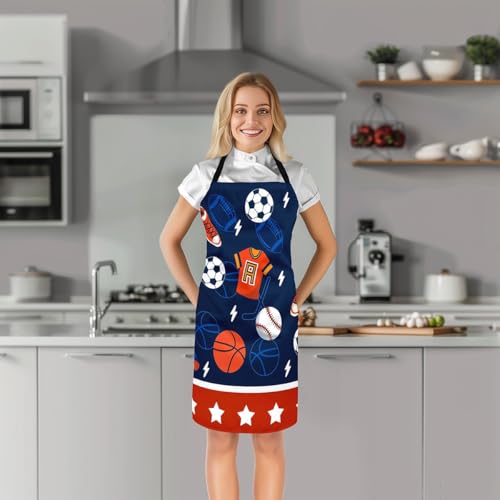 Manfei Ball Sports Kids Kitchen Apron - color: Dark Blue Orange