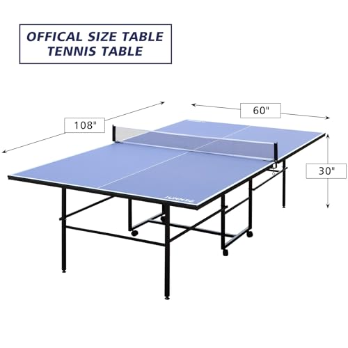 4/6/8/9 ft Professional Table Tennis Table Ping-Pong Tables Set Foldable & Portable Tables with Removable Net 2 Table Tennis Paddles and 3 Balls Easy Assembly - color: Blue, size: 9 Ft